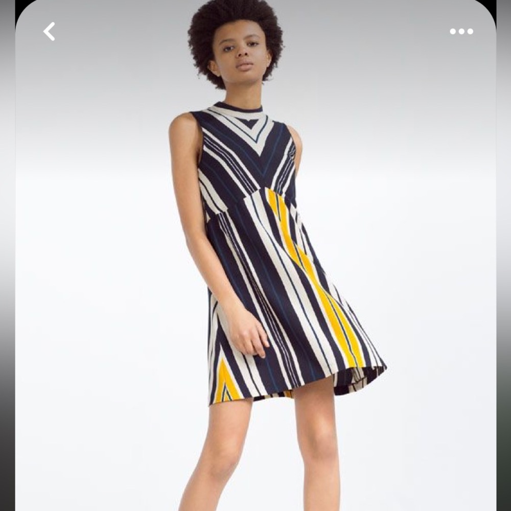 Zara Navy Blue and Yellow Striped Summer Dress 💛💙